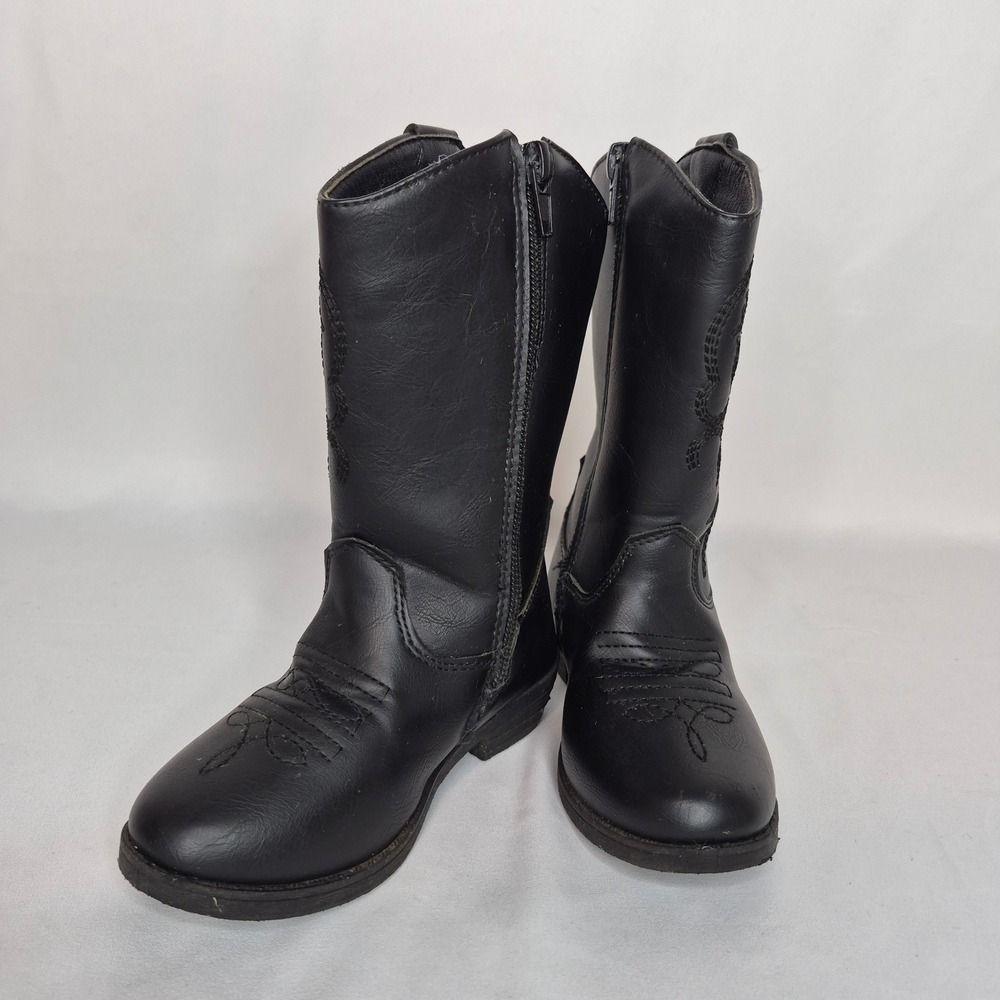 Kensie Girl‎ Kids Black Western Cowboy Boots Floral Embroidery Side Zip Size 9